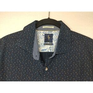 Denim &‎ Flower Blue Summer Short Sleeve Mens XL Slim Fit Button Up Light Shirt